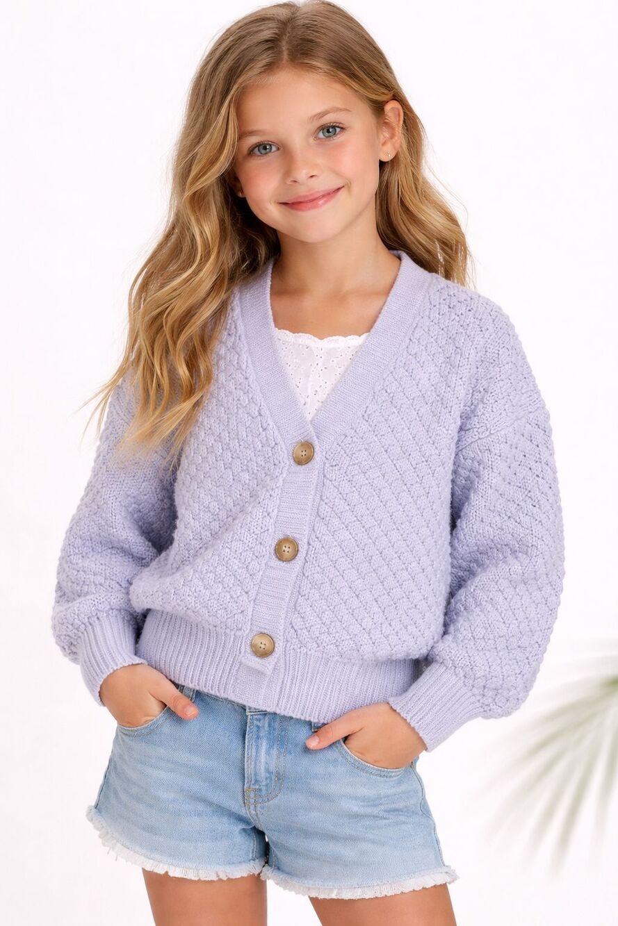Crewcuts Girls Cardigan Sweater Size 6-7 Periwinkle Blue Purple Crochet Buttons